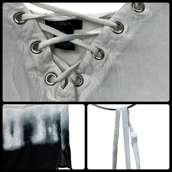 Rue+ White and Black Tie Dye Style Lace Up Front Tank Top Plus Size 3X - Picture 5 of 11